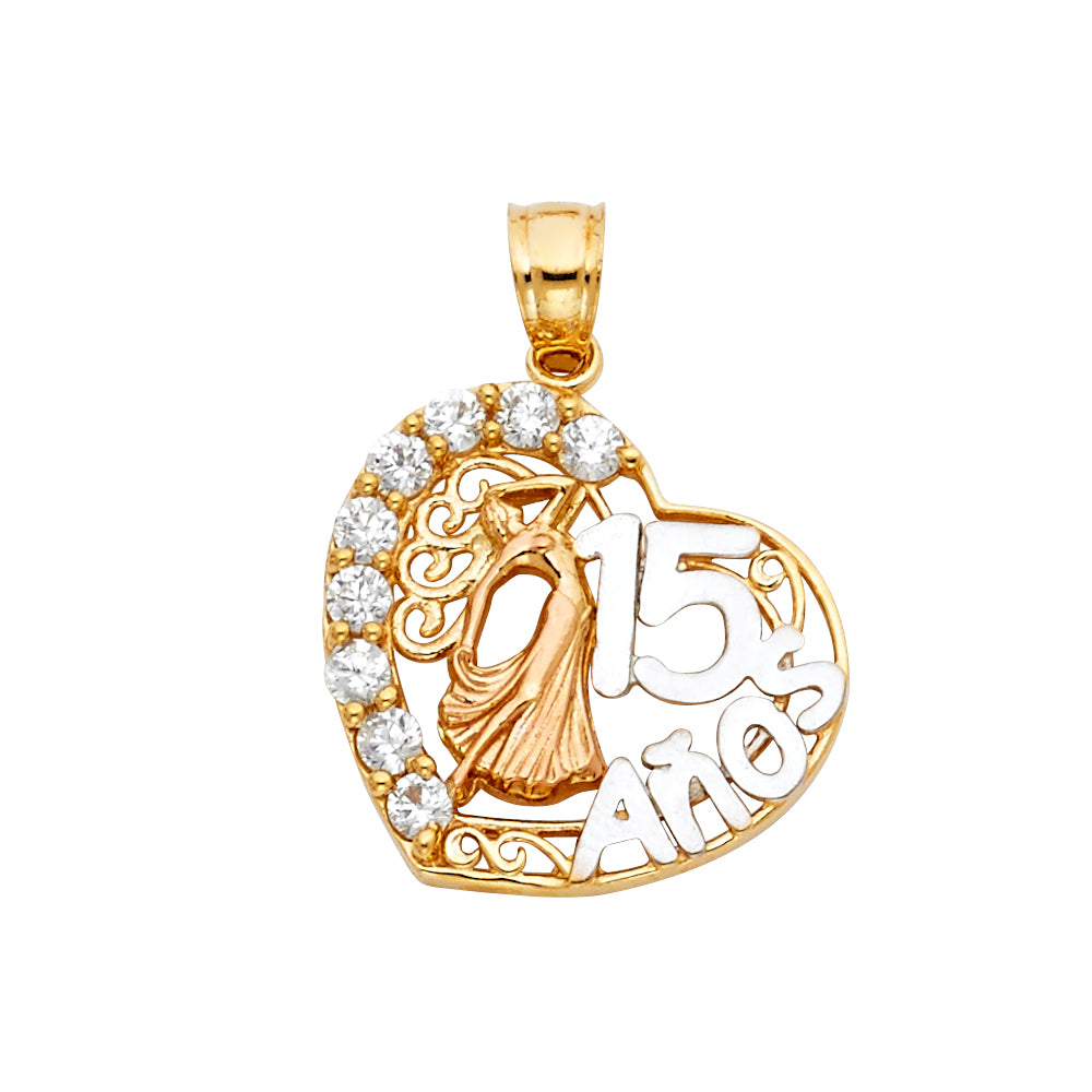 14K 3-Tone cz 15 Years Pendant