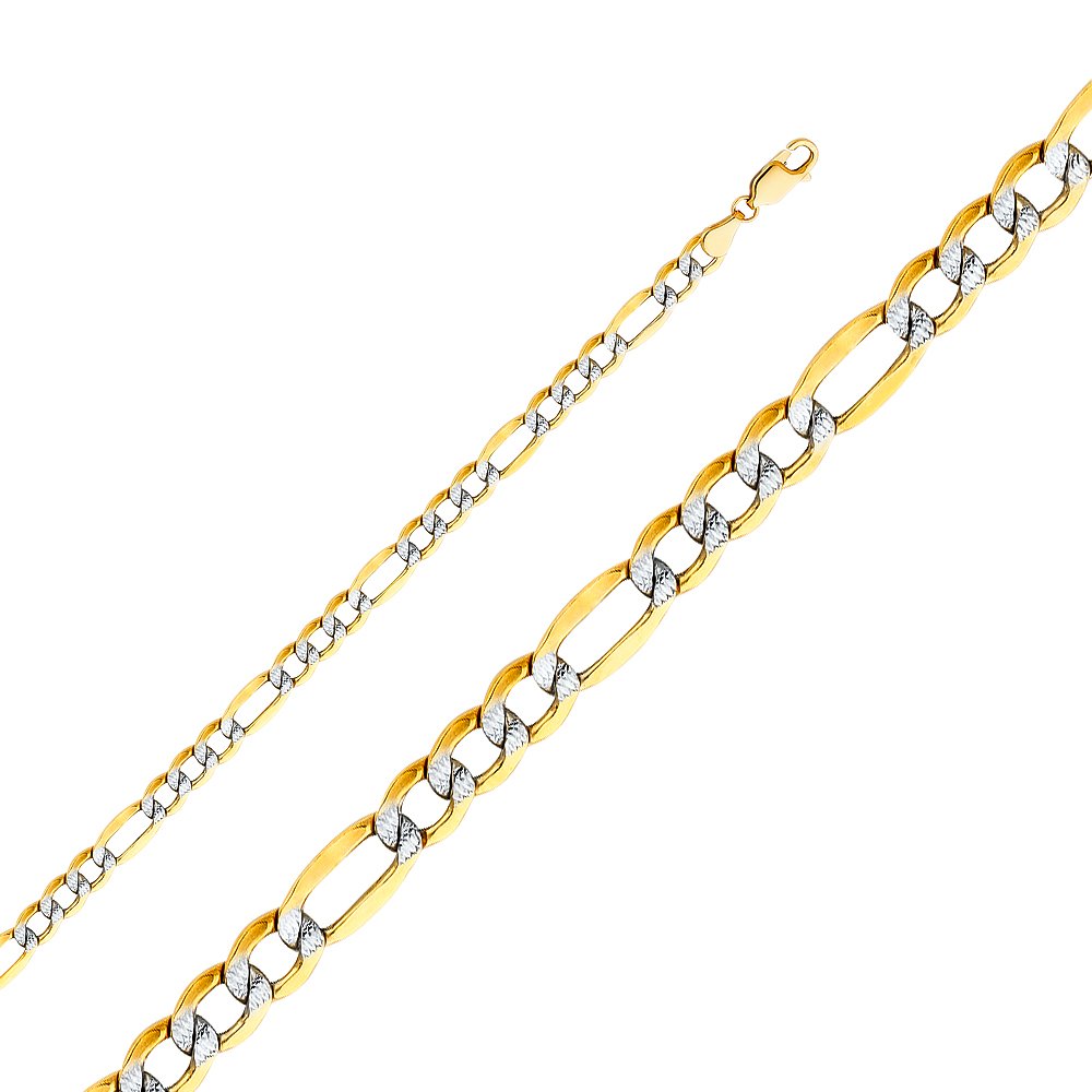 14K 5mm Hollow Figaro 3+1 WP Bracelet 7.5