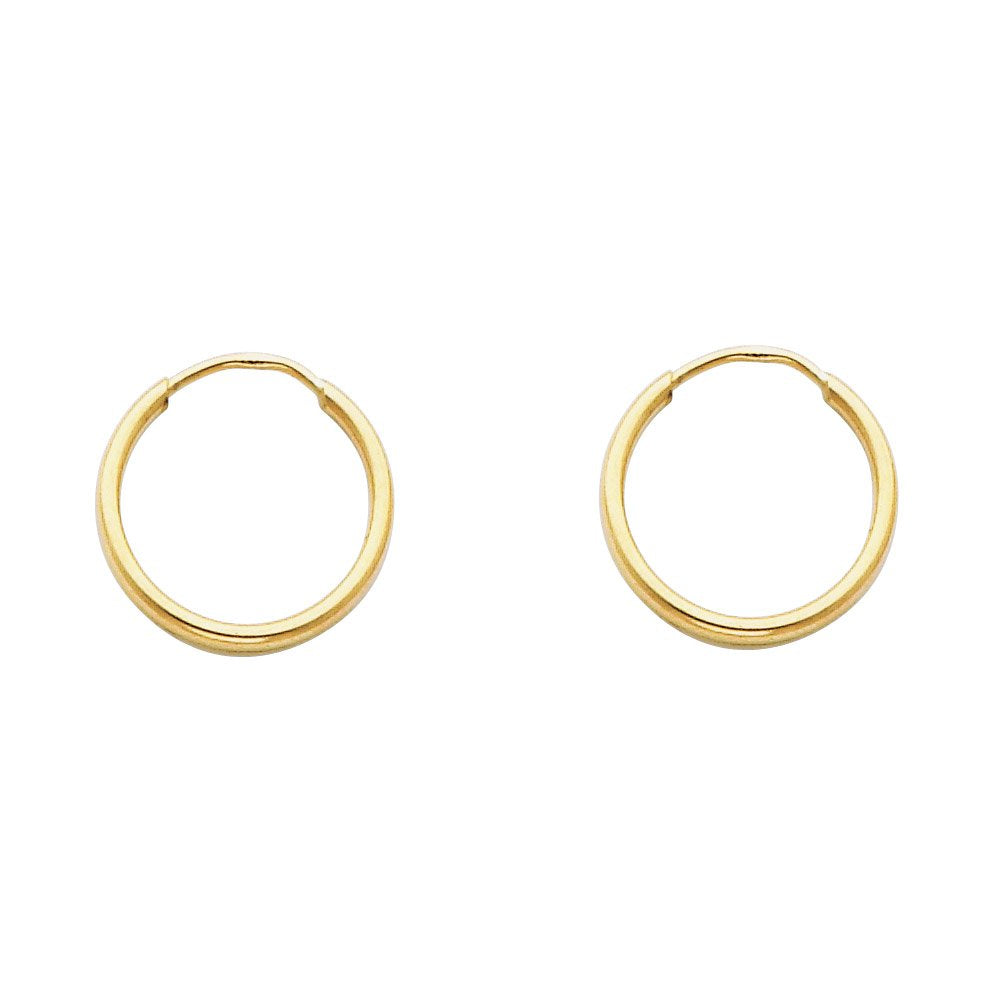 14KY 1.5mm Round Tube Polished Endless Hoop Earrings (15mm)