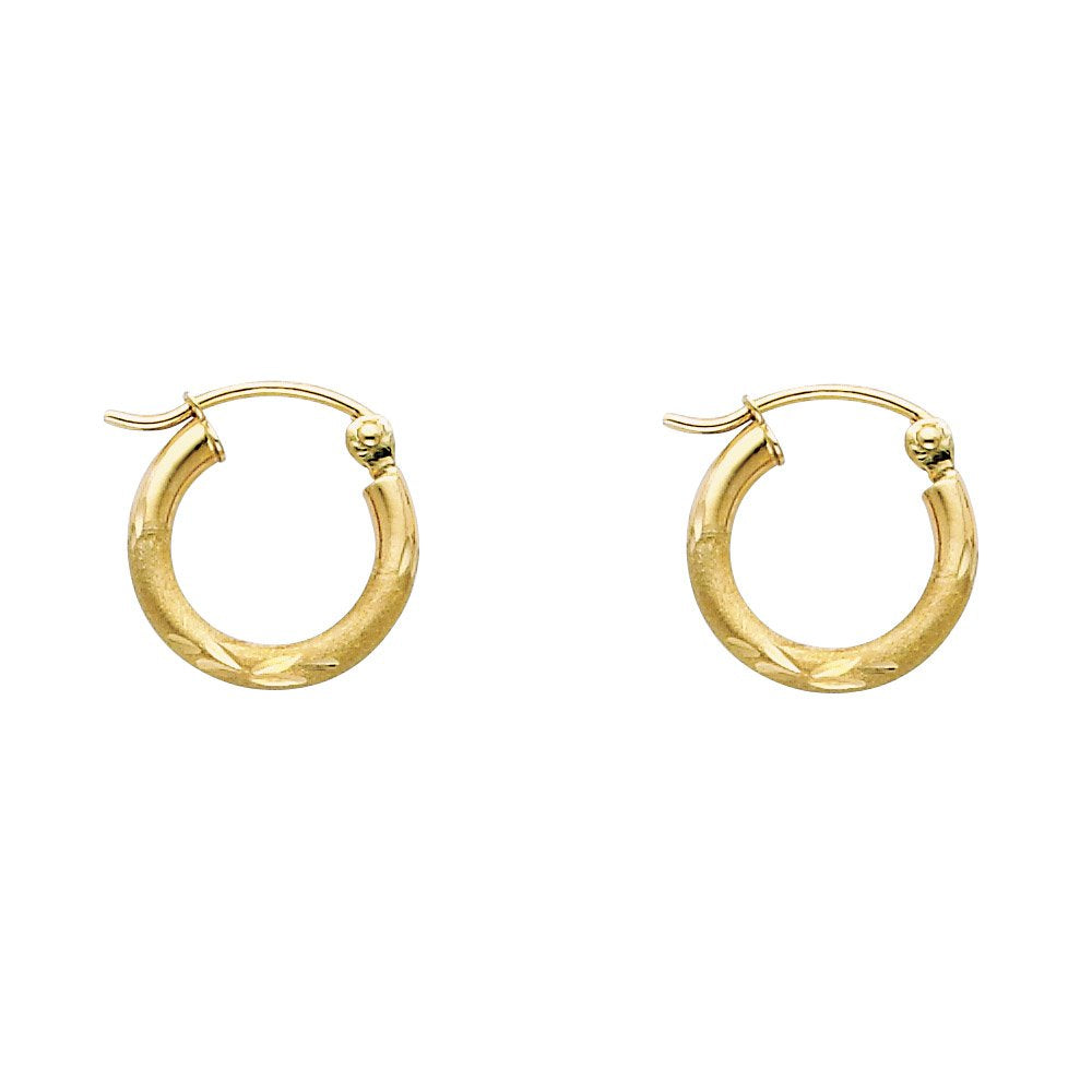 14KY 2mm Budded DC Round Tube Hoop Earrings (12mm)