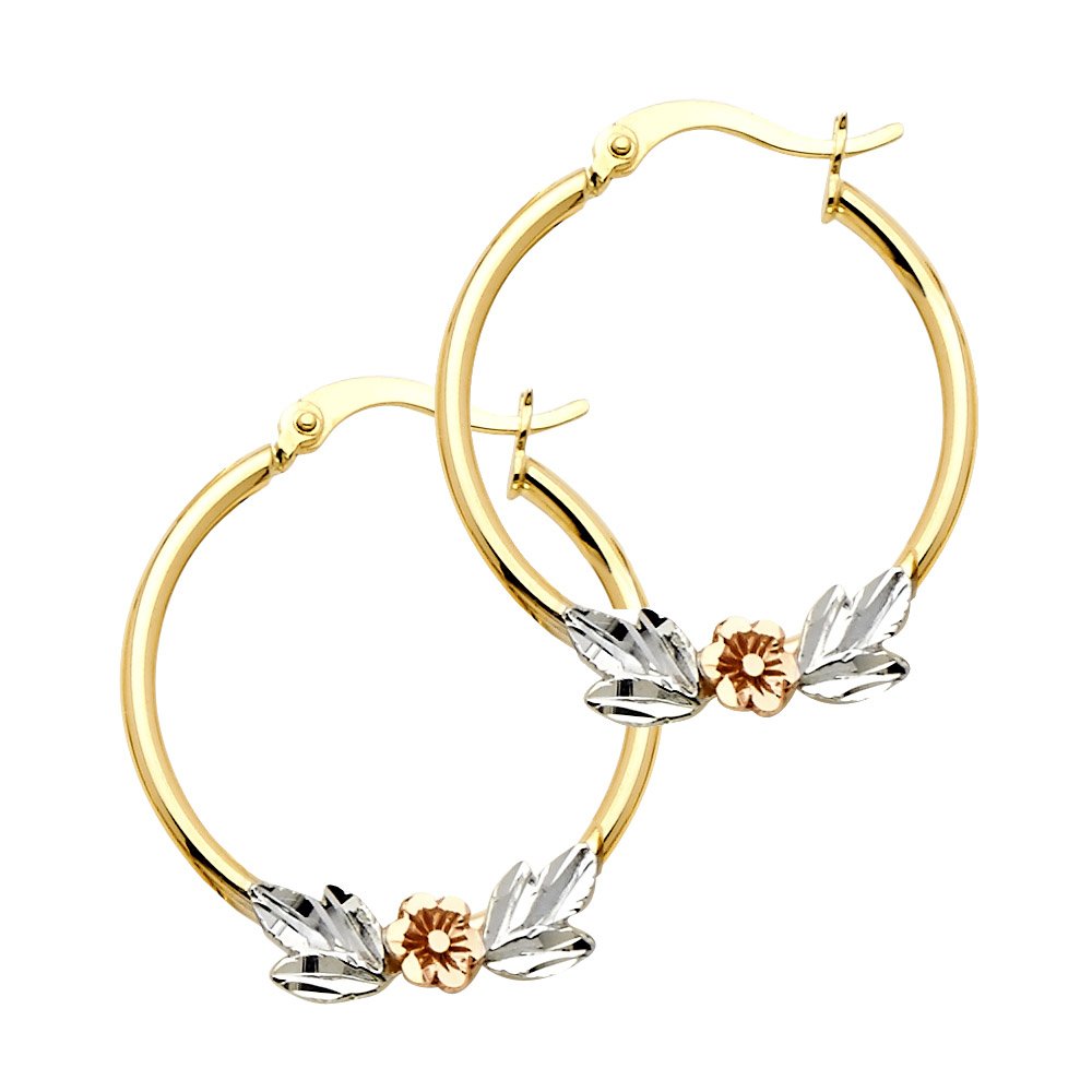 14K 3C Flower 2mm Hoop Earrings