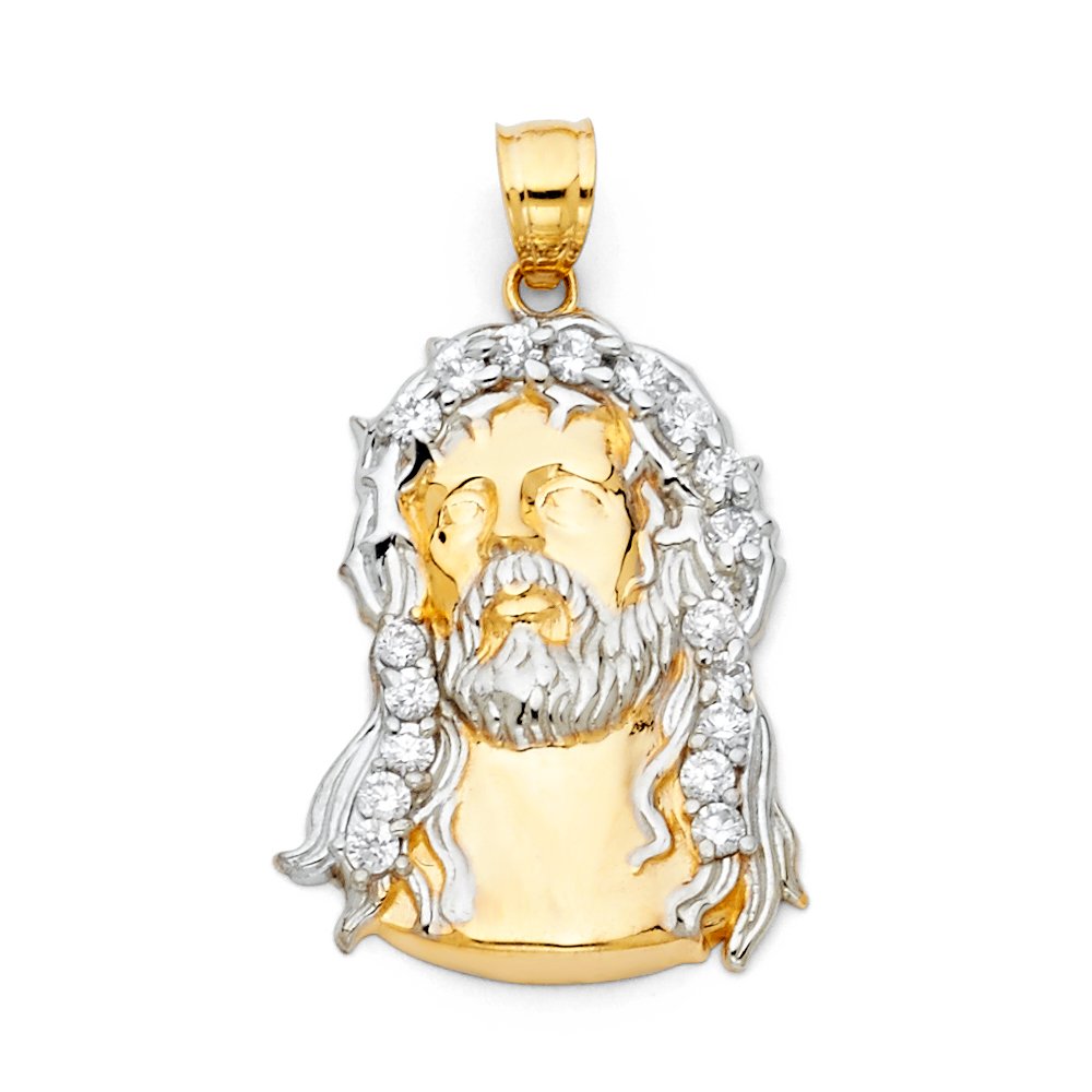 14k 2-Tone cz Christ Pendant