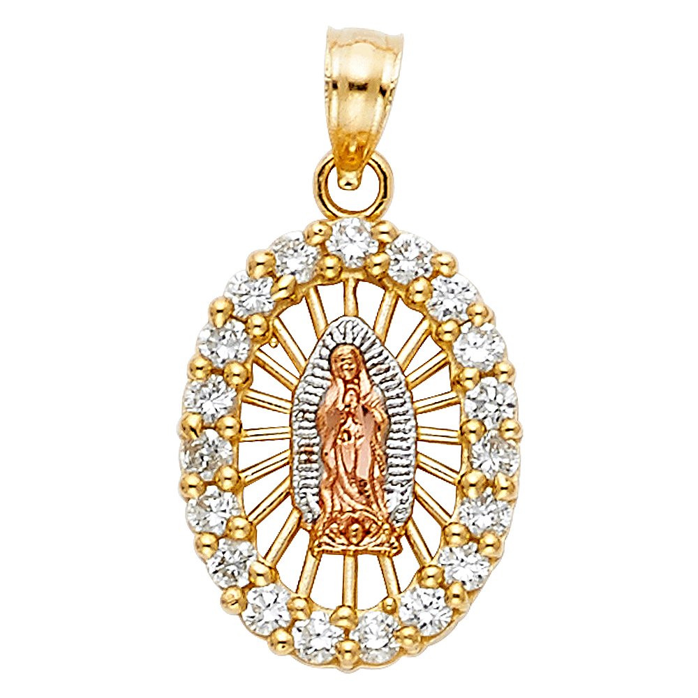 14K 3C CZ Our Lady of Guadalupe Pendant