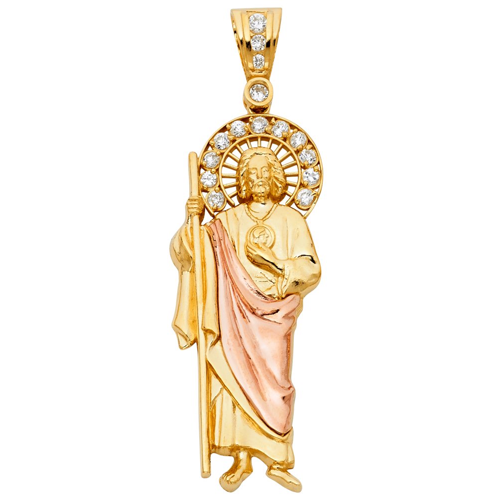 14K CZ 2 Tone Large  San Judas Pendant