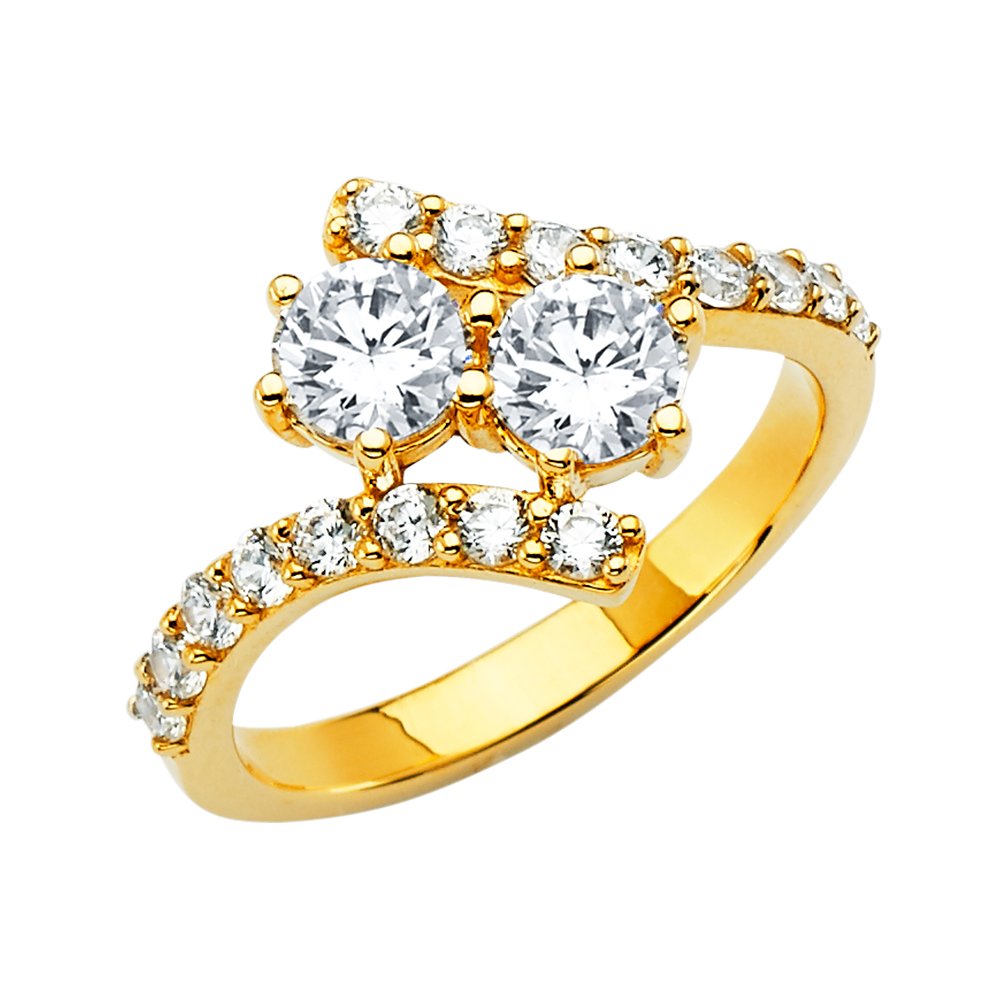 14KY Double Round CZ Ring